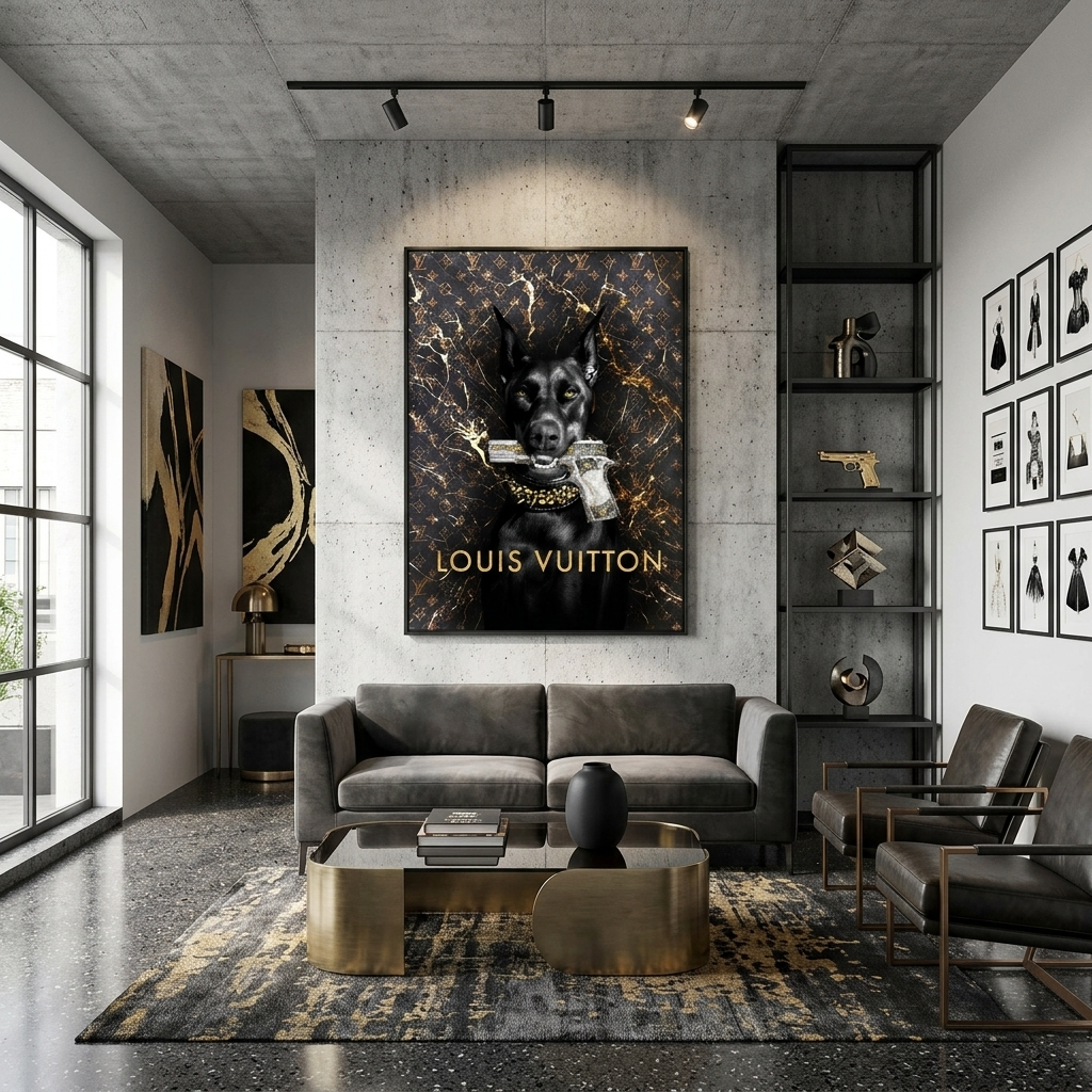 Dobermann Louis Vuitton Leinwand-Kunstdruck