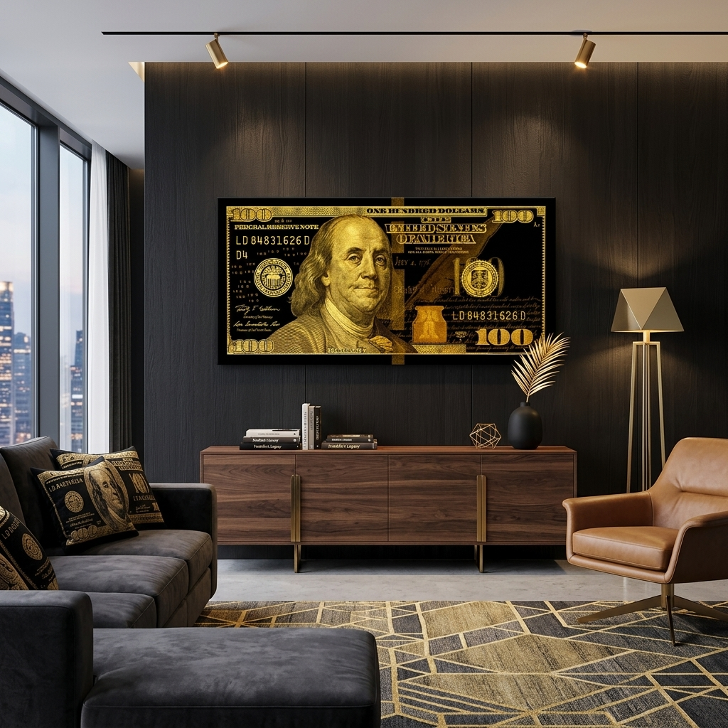 100 Dollar schwarz und gelb inspirierende Leinwand Wand Kunstdruck