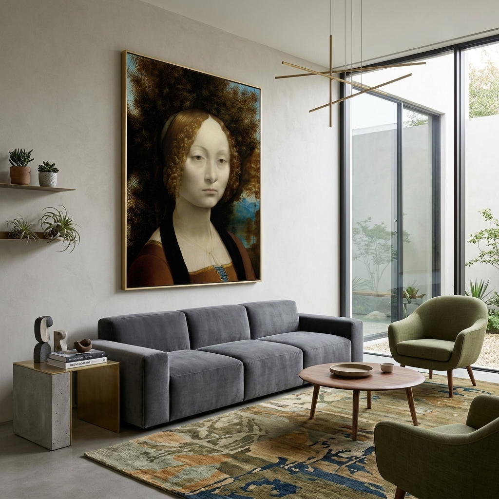 Reproduktions-Porträt von Ginevra de Benci von Leonardo da Vinci, Reproduktion, Kunstdruck auf Leinwand