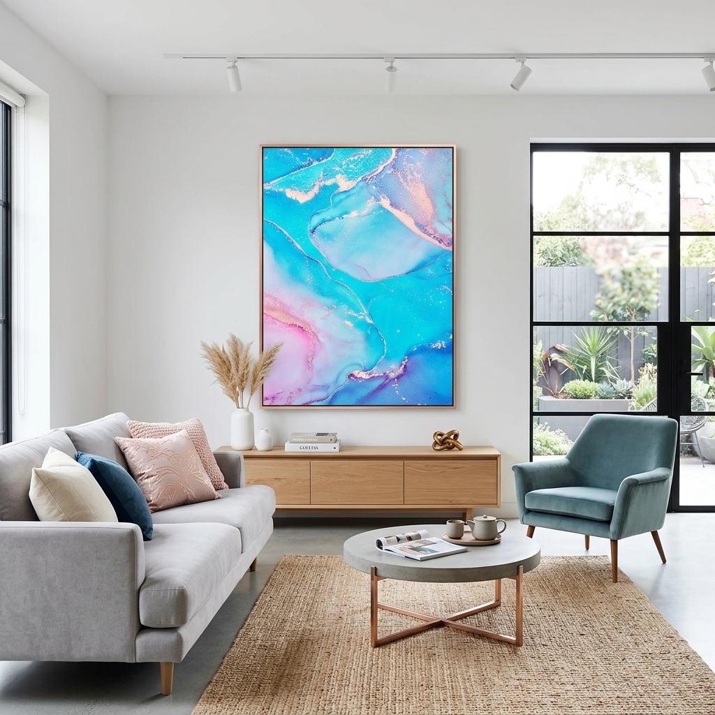 Türkisblau mit rosa Abstraktion Leinwand Wand Kunstdruck