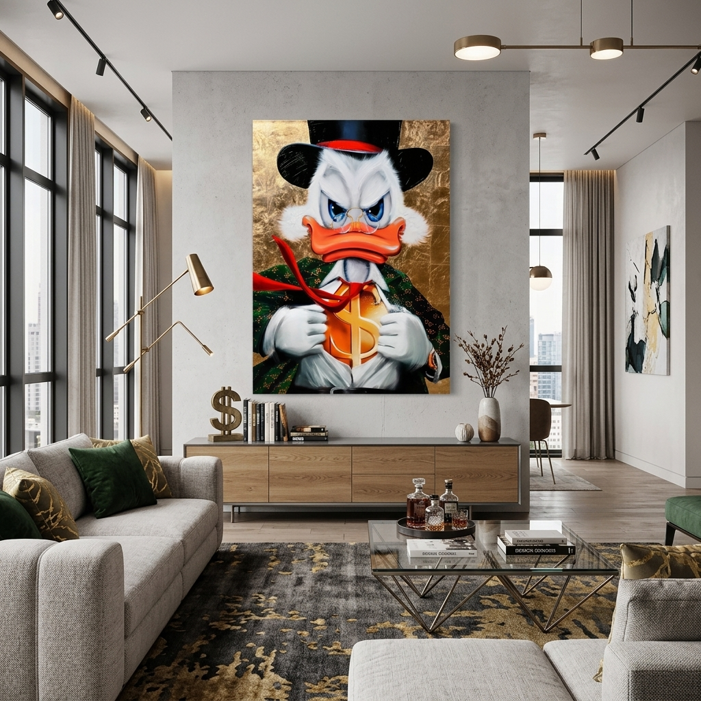 Dagobert der Superheld Gucci Dollar Inspirierender Kunstdruck auf Leinwand