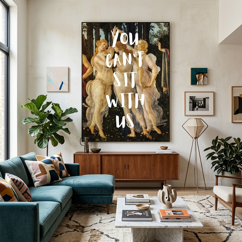 Kunstdruck auf Leinwand, Motiv: Drei Grazien. Du kannst nicht bei uns sitzen