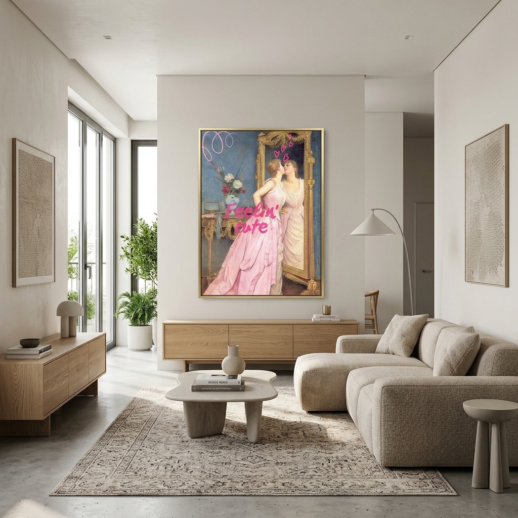 Kunstdruck auf Leinwand, letzter Blick in den Spiegel. Fühle mich süß
