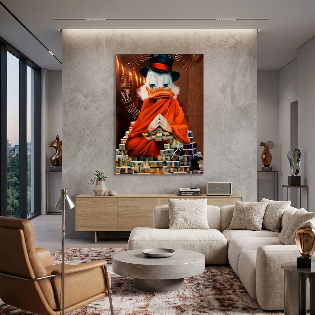 Scrooge Meditation Reichtum braun inspirierende Leinwand Wand Kunstdruck