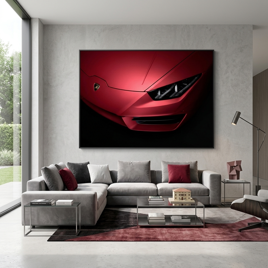 Leinwandbild, Wandbild, Frontscheinwerfer, roter Lamborghini