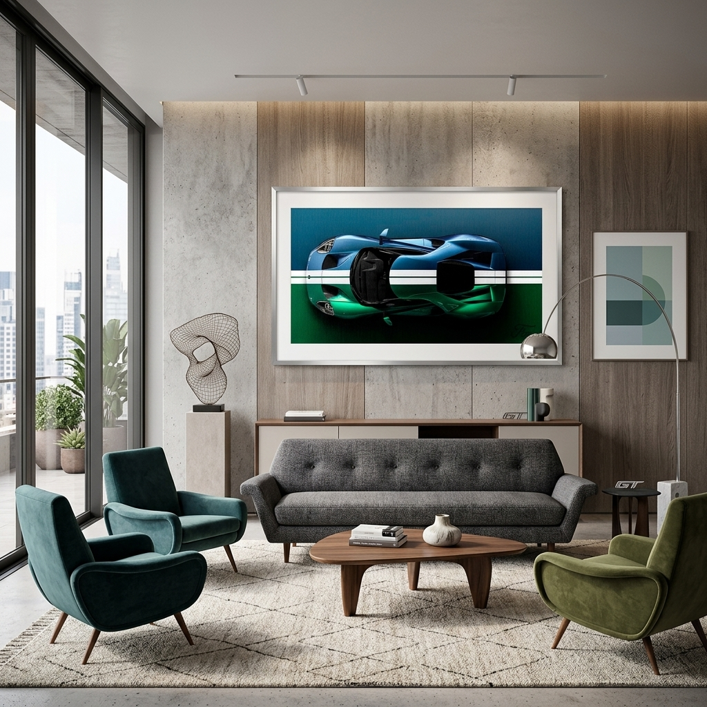 Leinwandbild, Porsche 911, grün, auf grauem Hintergrund