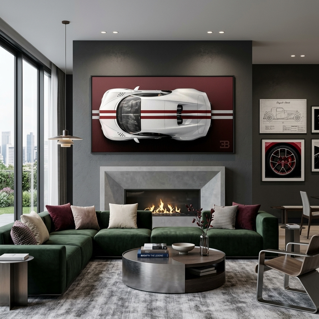 Leinwandbild, Porsche 911, grün, auf grauem Hintergrund