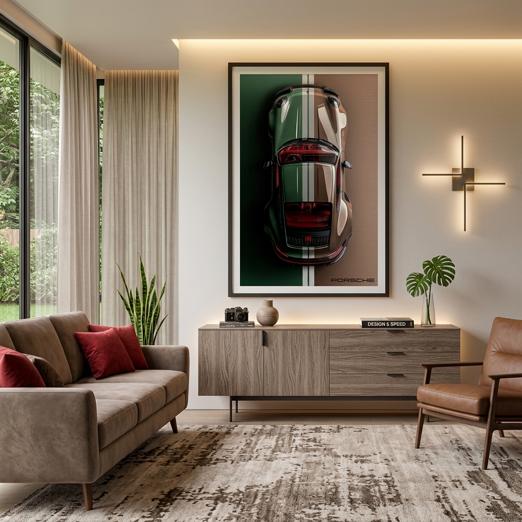 Leinwandbild, Porsche 911, grün, auf grauem Hintergrund