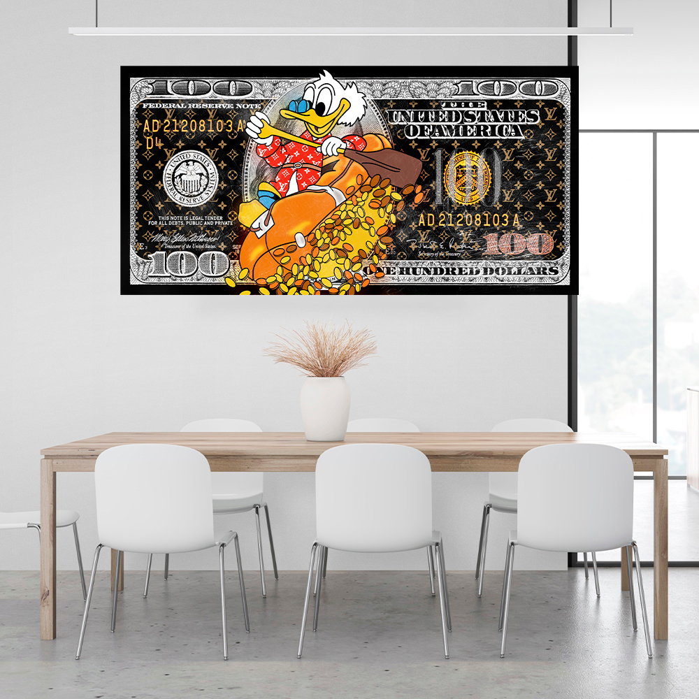 Luxury Money Art Canvas — Scrooge McDuck 100 dollars