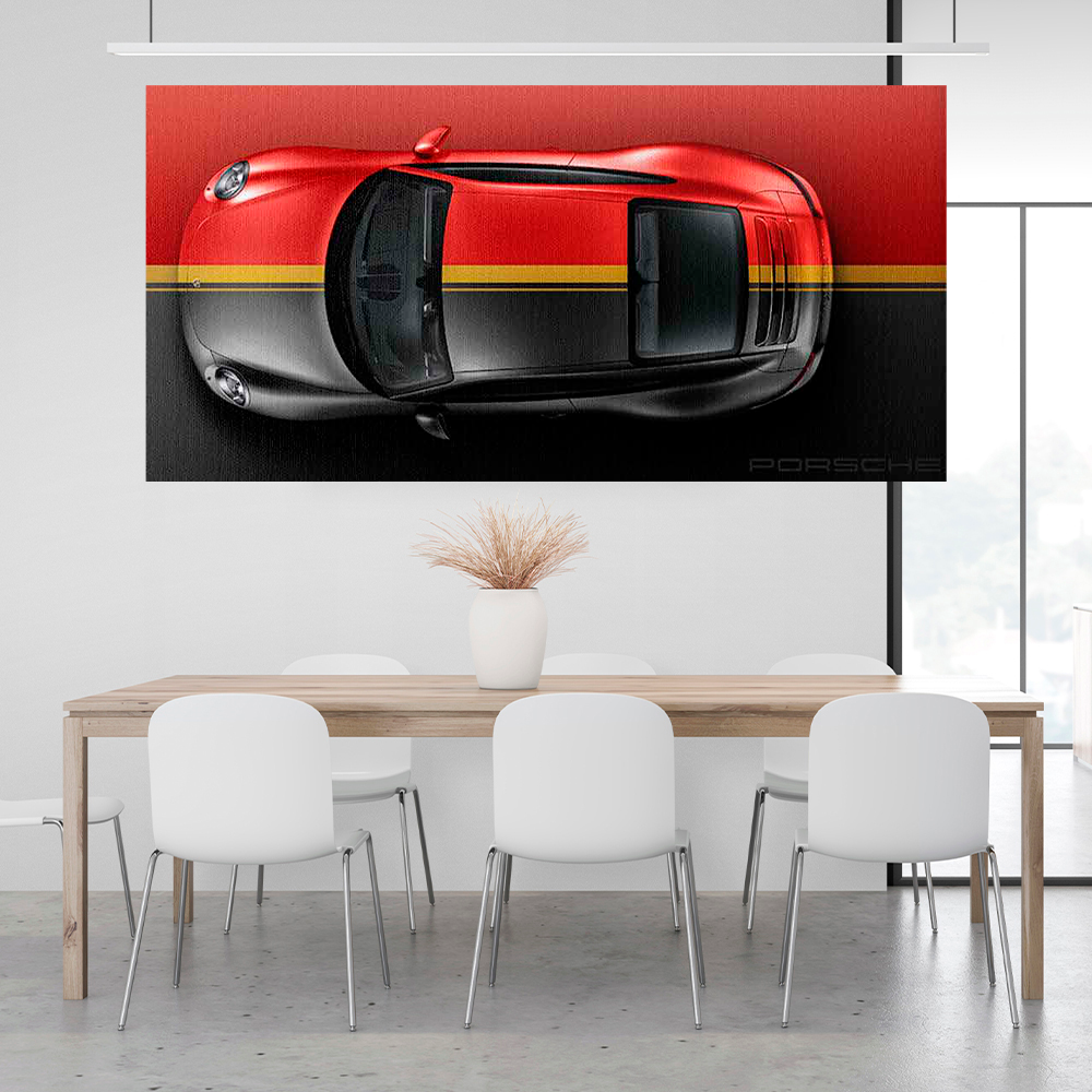 Leinwandbild, Porsche 911, grün, auf grauem Hintergrund