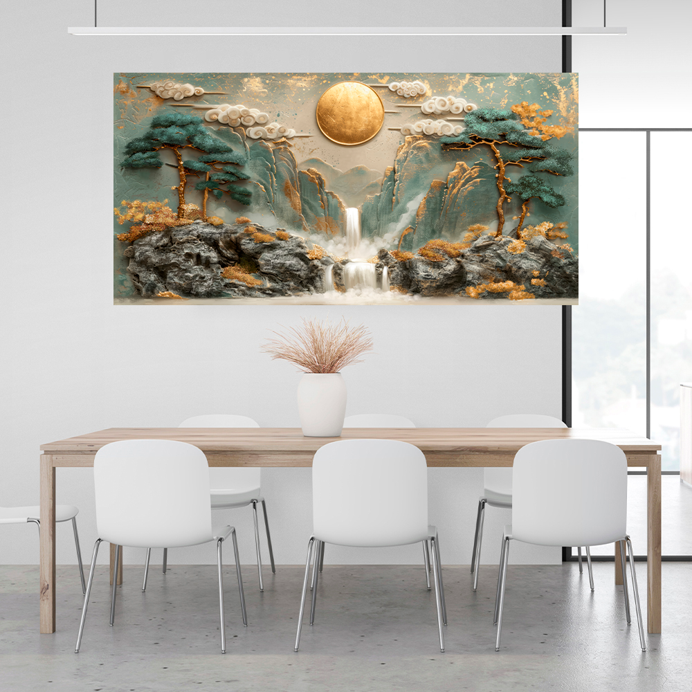 Zwei Hirsche in der Nähe eines Baumes mit einem Berg im Hintergrund Abstraktion Leinwand Wand Kunstdruck