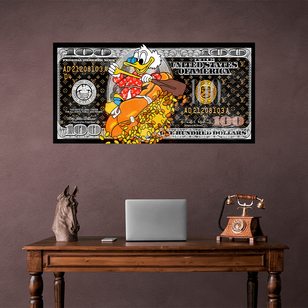 Luxury Money Art Canvas — Scrooge McDuck 100 dollars
