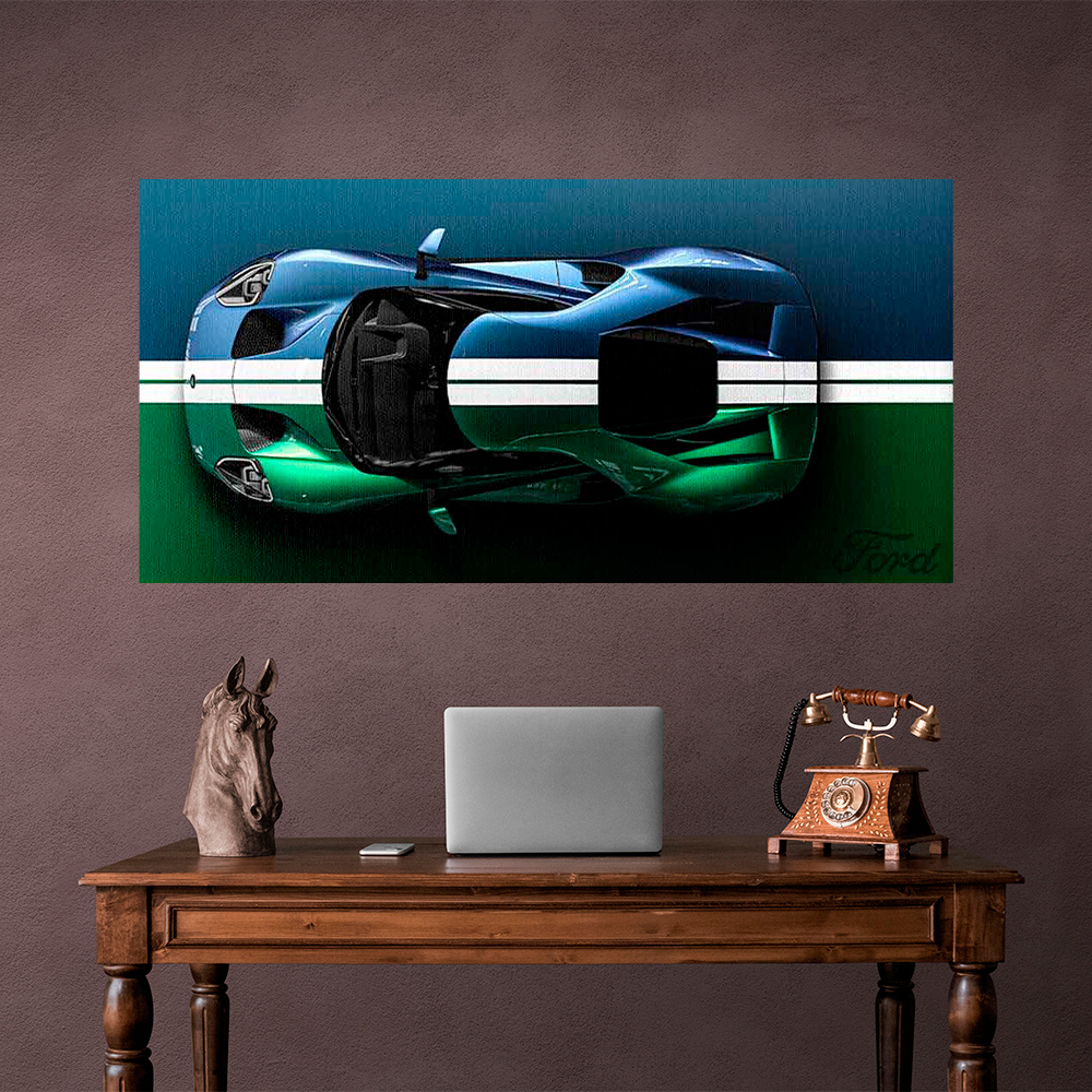 Leinwandbild, Porsche 911, grün, auf grauem Hintergrund