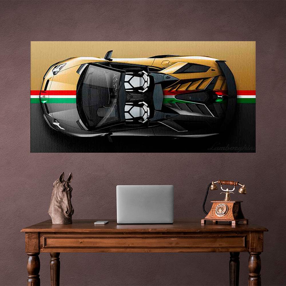 Leinwandbild, Porsche 911, grün, auf grauem Hintergrund