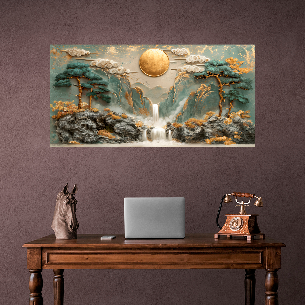 Zwei Hirsche in der Nähe eines Baumes mit einem Berg im Hintergrund Abstraktion Leinwand Wand Kunstdruck