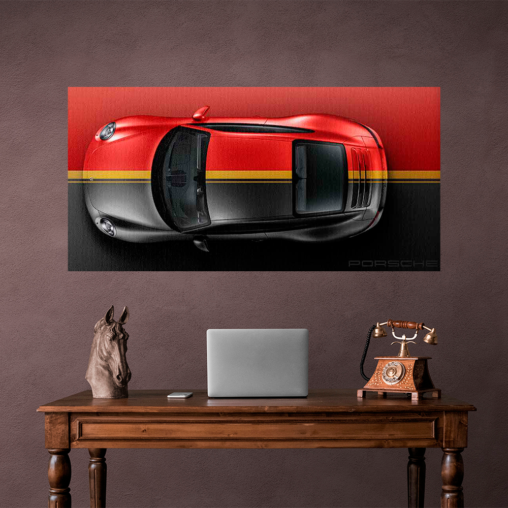 Leinwandbild, Porsche 911, grün, auf grauem Hintergrund