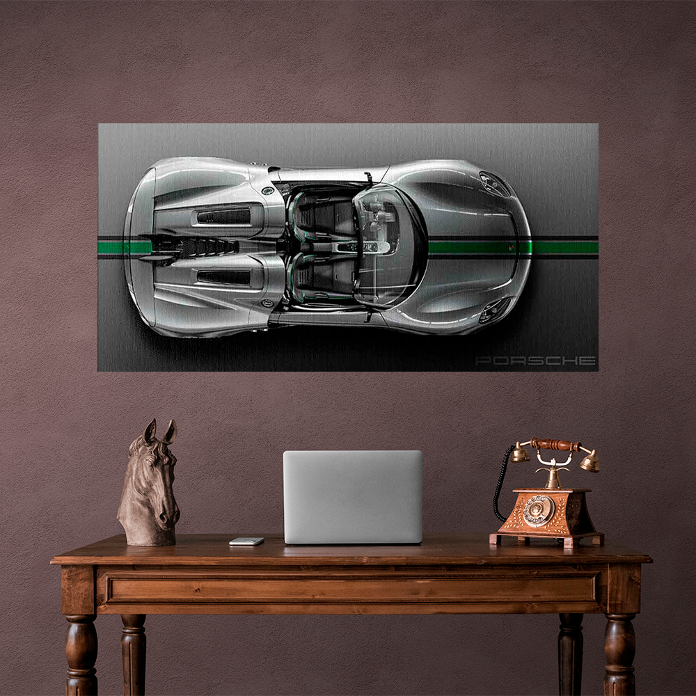 Leinwandbild, Porsche 911, grün, auf grauem Hintergrund