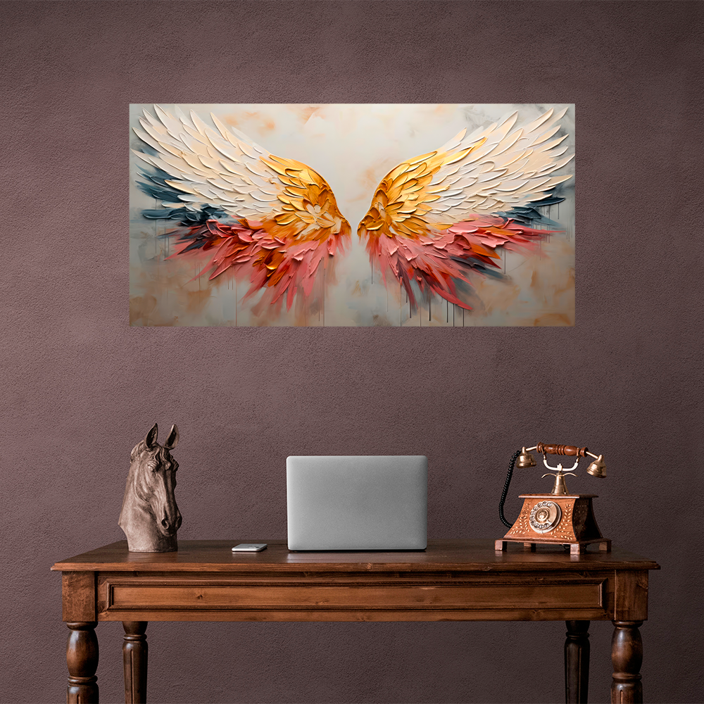 Golden Phoenix Wings Abstract Canvas Wall Art