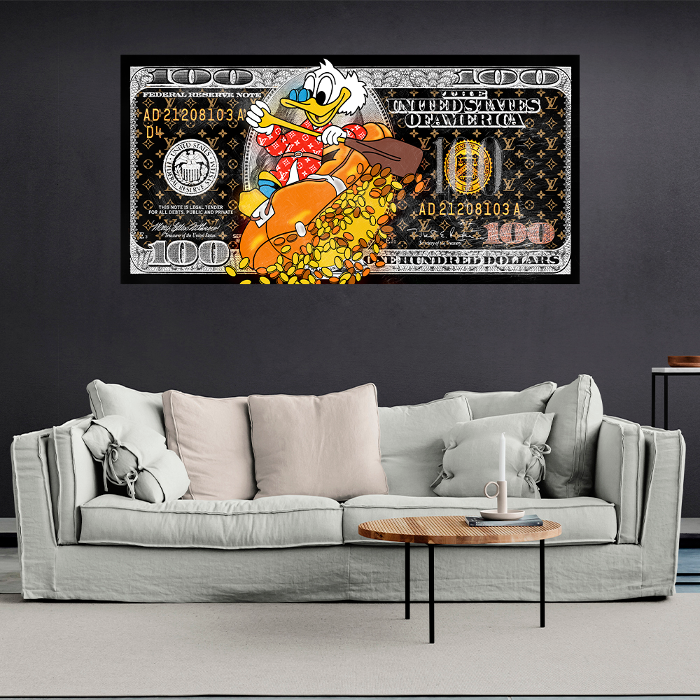 Luxury Money Art Canvas — Scrooge McDuck 100 dollars