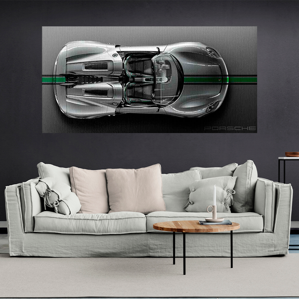 Leinwandbild, Porsche 911, grün, auf grauem Hintergrund