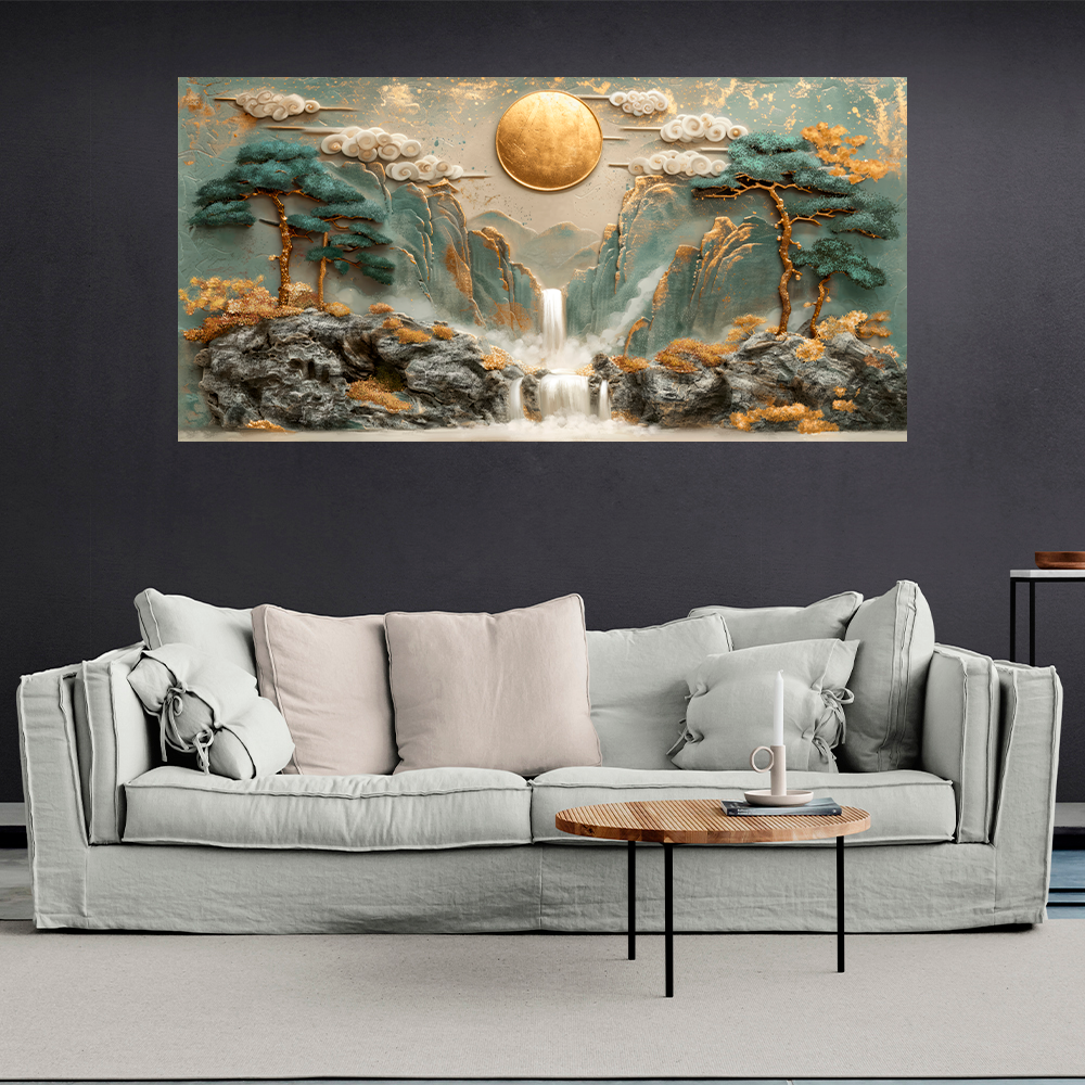 Zwei Hirsche in der Nähe eines Baumes mit einem Berg im Hintergrund Abstraktion Leinwand Wand Kunstdruck