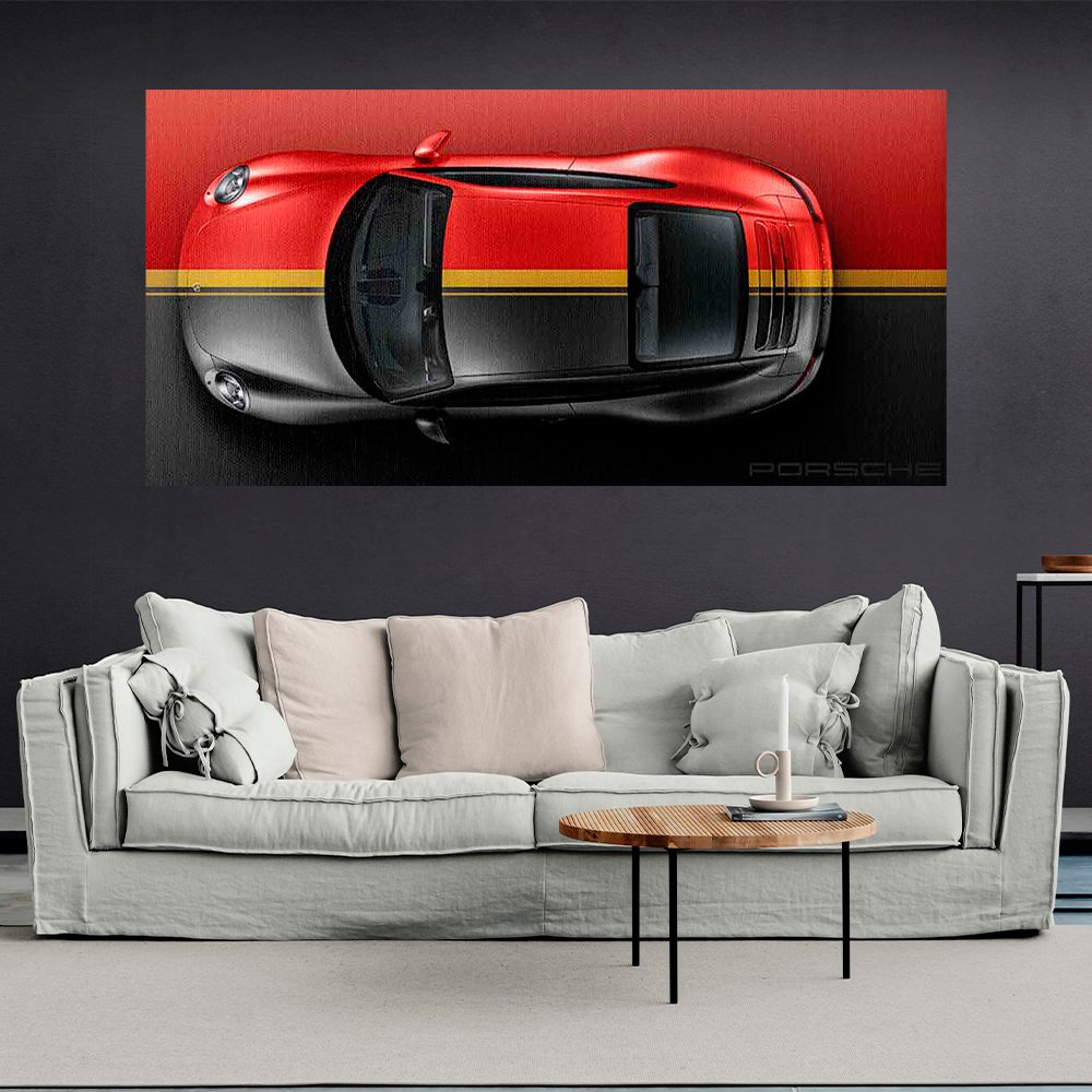 Leinwandbild, Porsche 911, grün, auf grauem Hintergrund