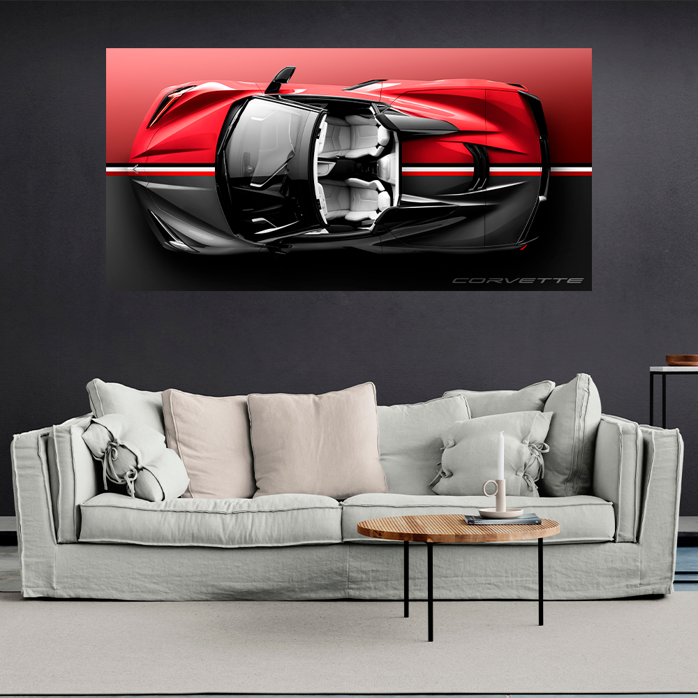 Chevrolet Corvette C8 Stingray Top-Down View - Premium Canvas Wall Art