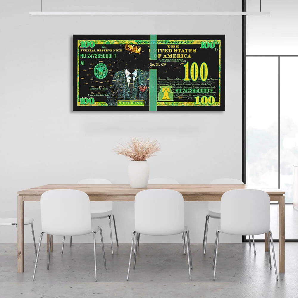 100 dollar king black and green Inspirational Canvas Wall Art Print