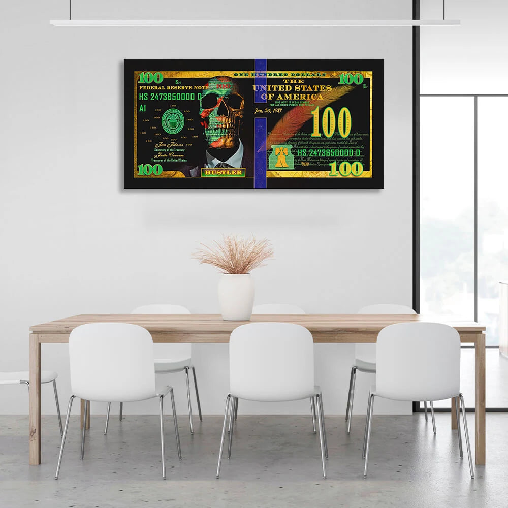 100 dollar Hustler black and green Inspirational Canvas Wall Art Print