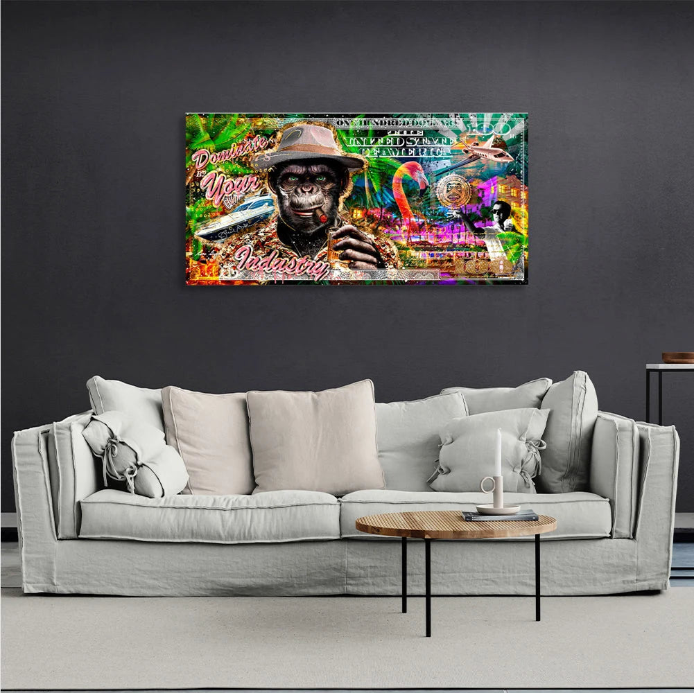 $100 with Monkey Dominate your industry Inspirational Canvas Wall Art Print