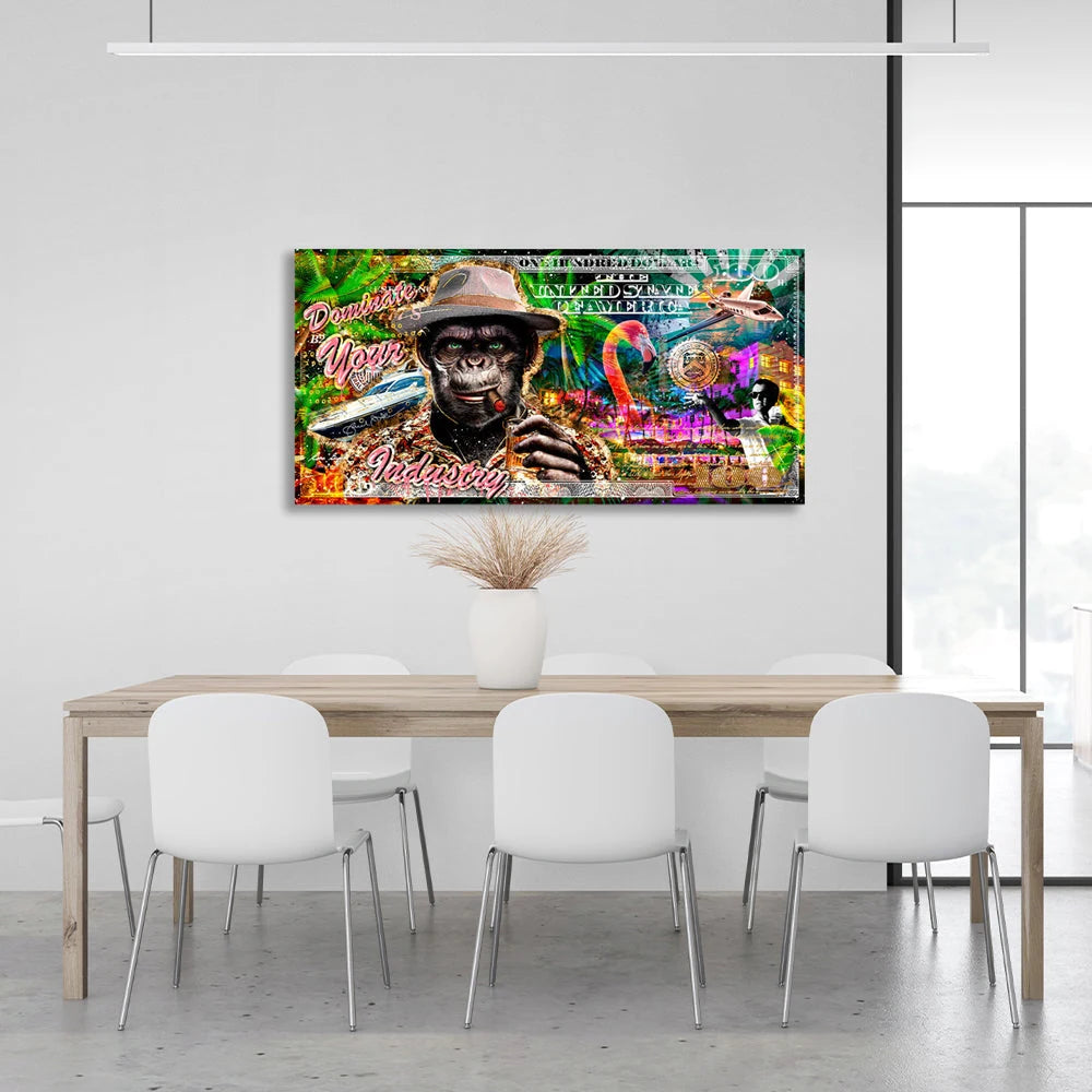 $100 with Monkey Dominate your industry Inspirational Canvas Wall Art Print