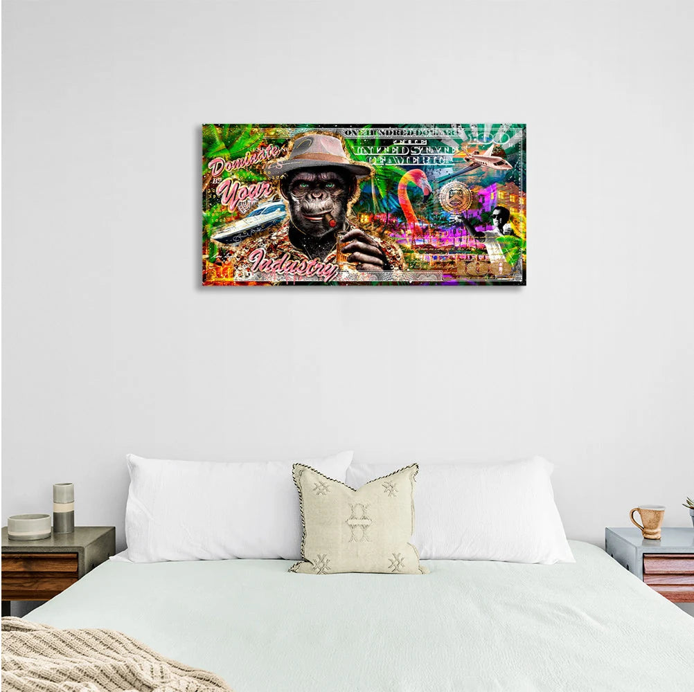 $100 with Monkey Dominate your industry Inspirational Canvas Wall Art Print