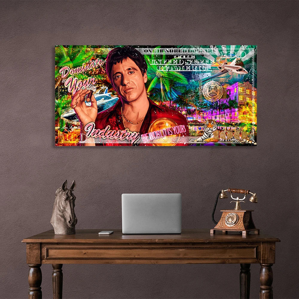 $100 Scarface Dominate your industry Inspirational Canvas Wall Art Print