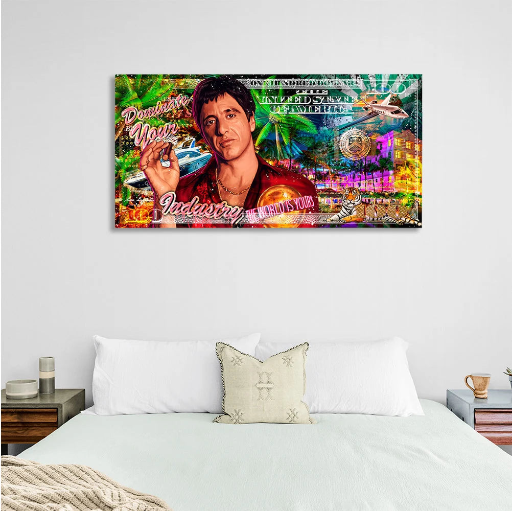 $100 Scarface Dominate your industry Inspirational Canvas Wall Art Print