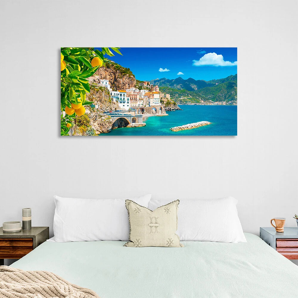 A city in the sea against the cliffs Canvas Wall Art Print
