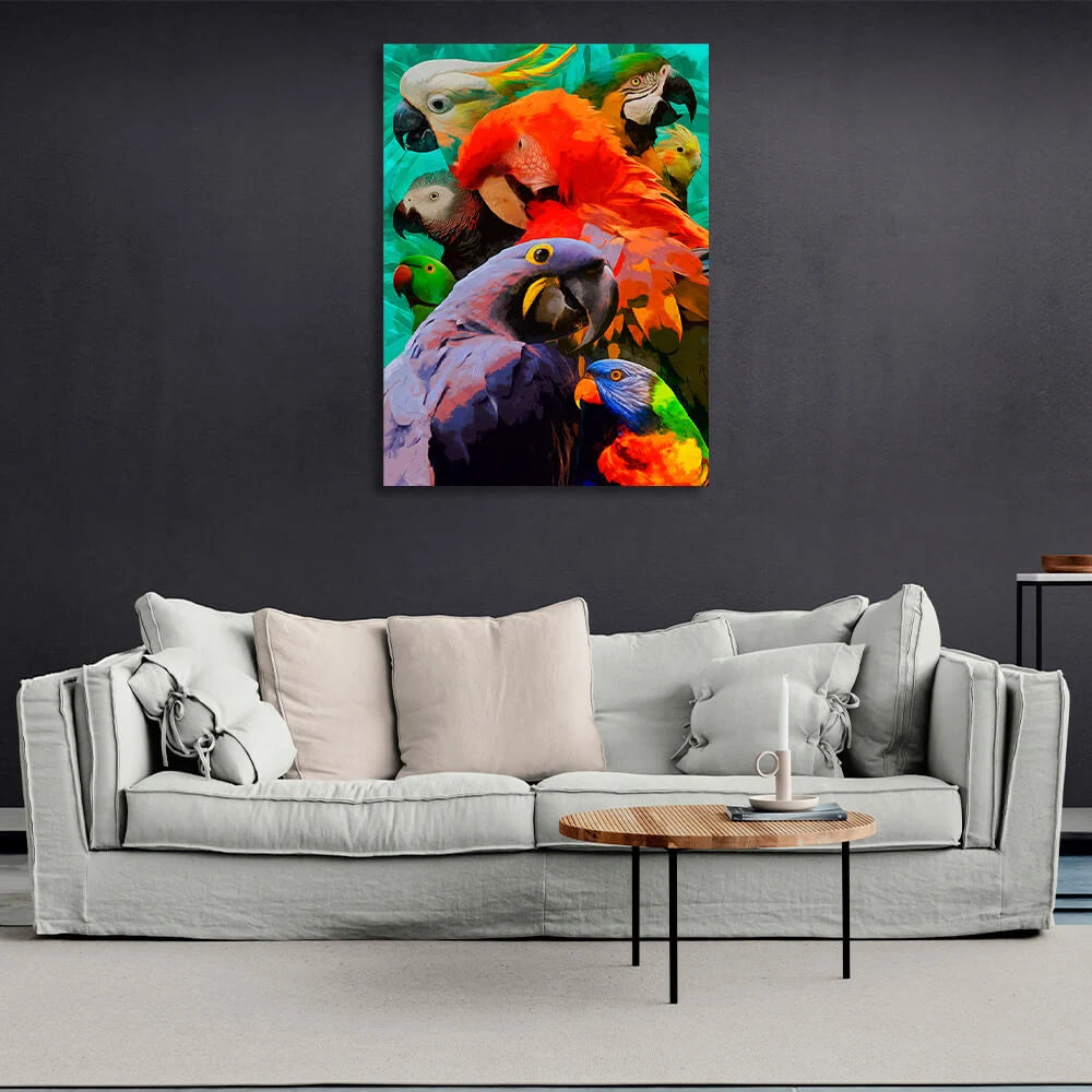 8 parrots of different breeds Canvas Wall Art Print