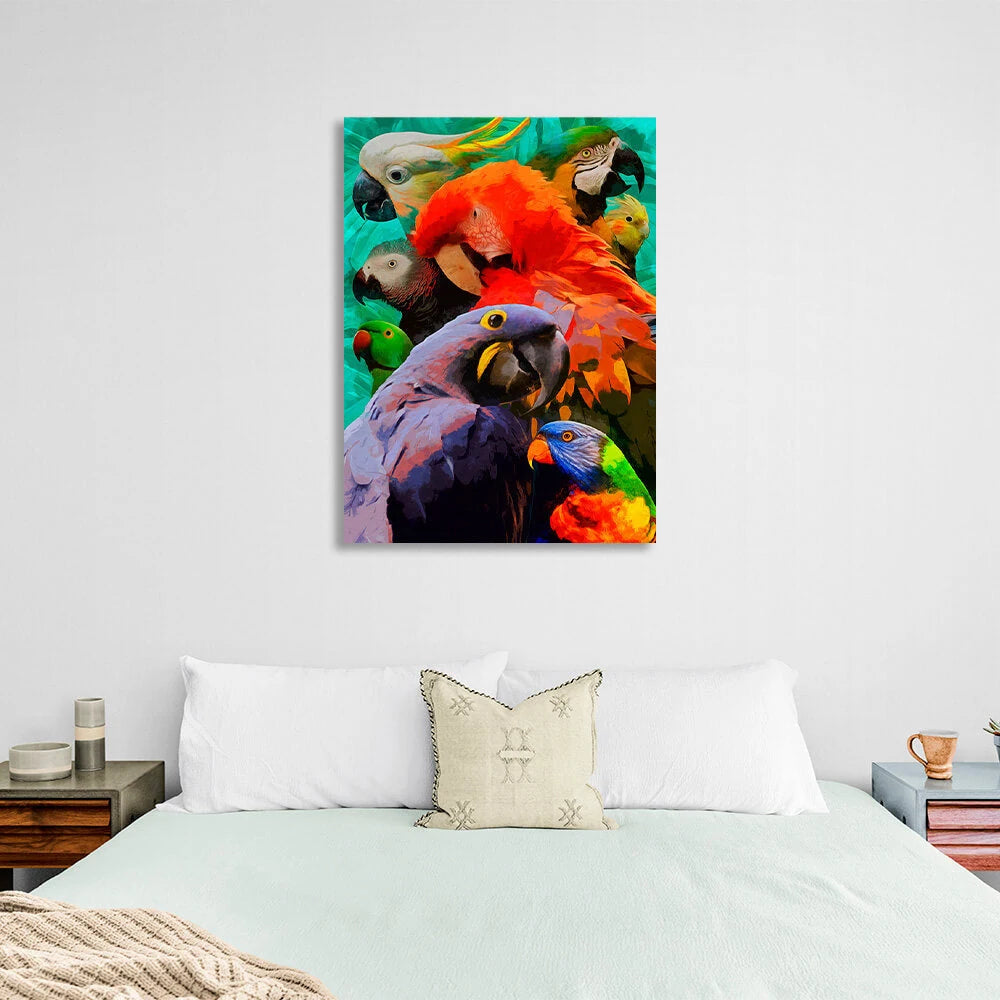 8 parrots of different breeds Canvas Wall Art Print