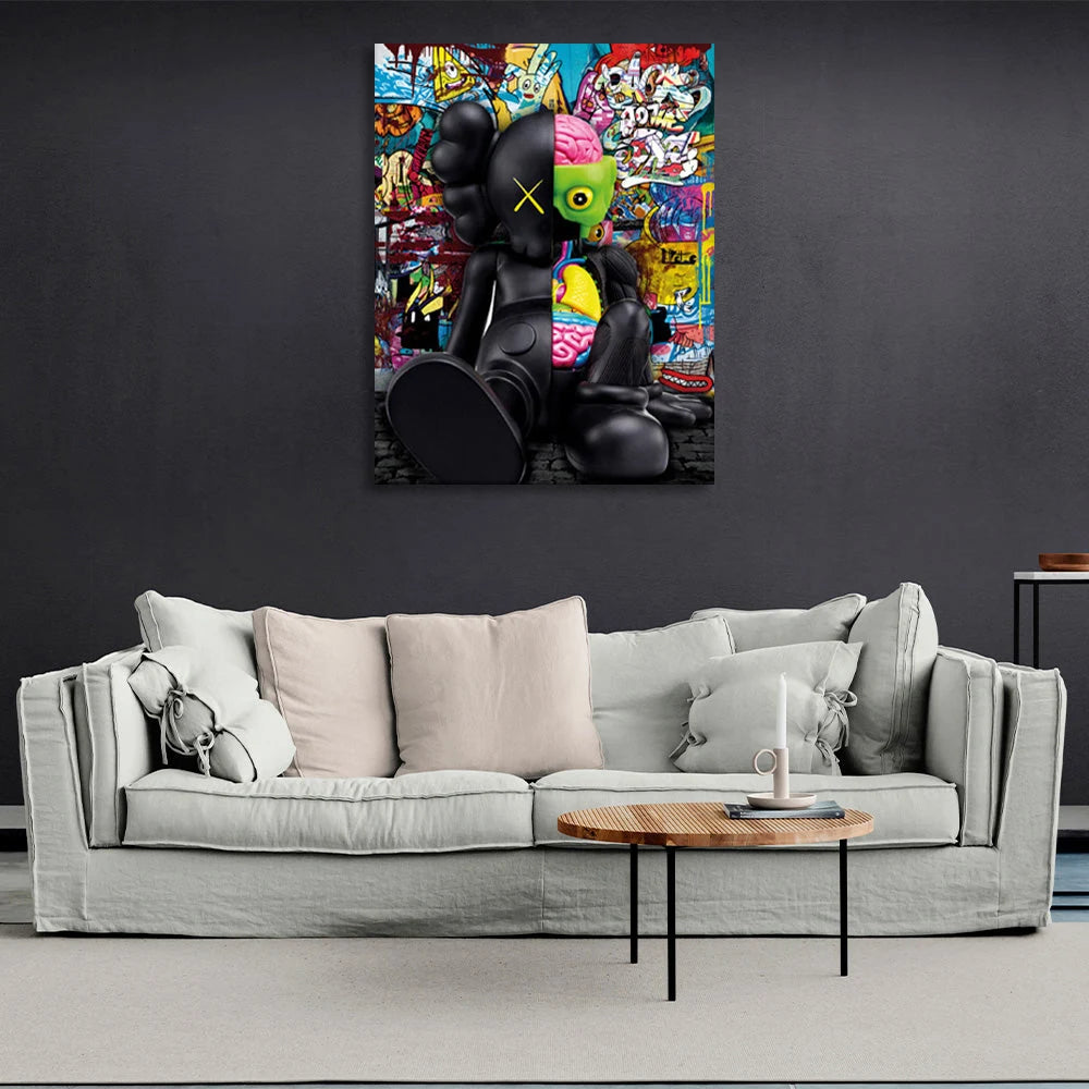 A black doll in the background of graffiti CANVAS Wall Art Print
