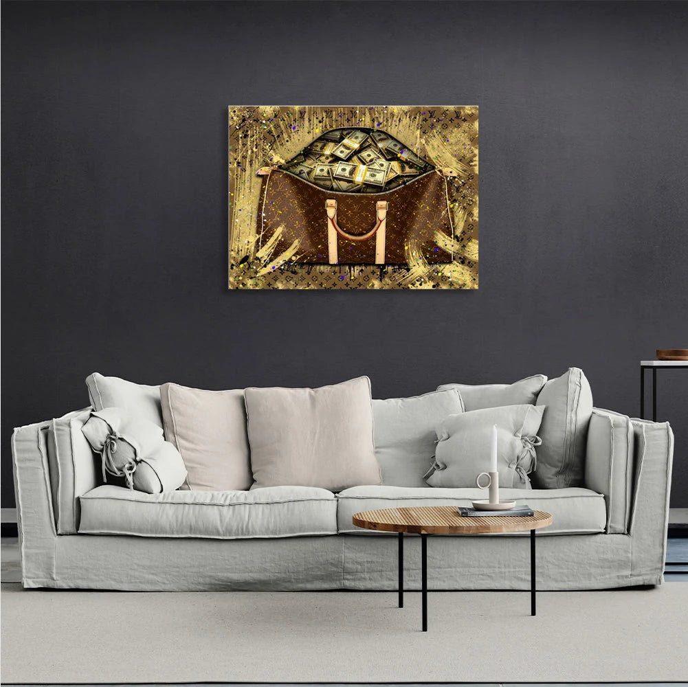 A bag of money in dolars Inspirational Canvas Wall Art Print
