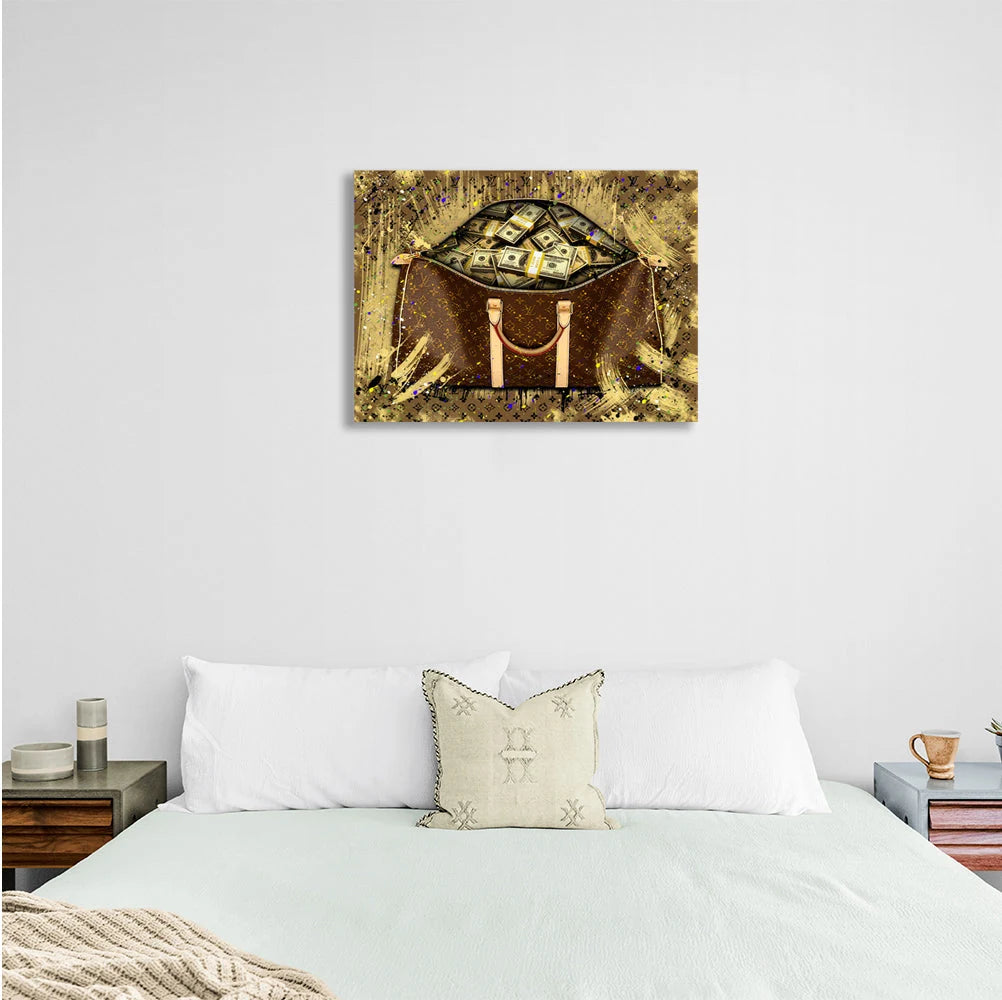 A bag of money in dolars Inspirational Canvas Wall Art Print