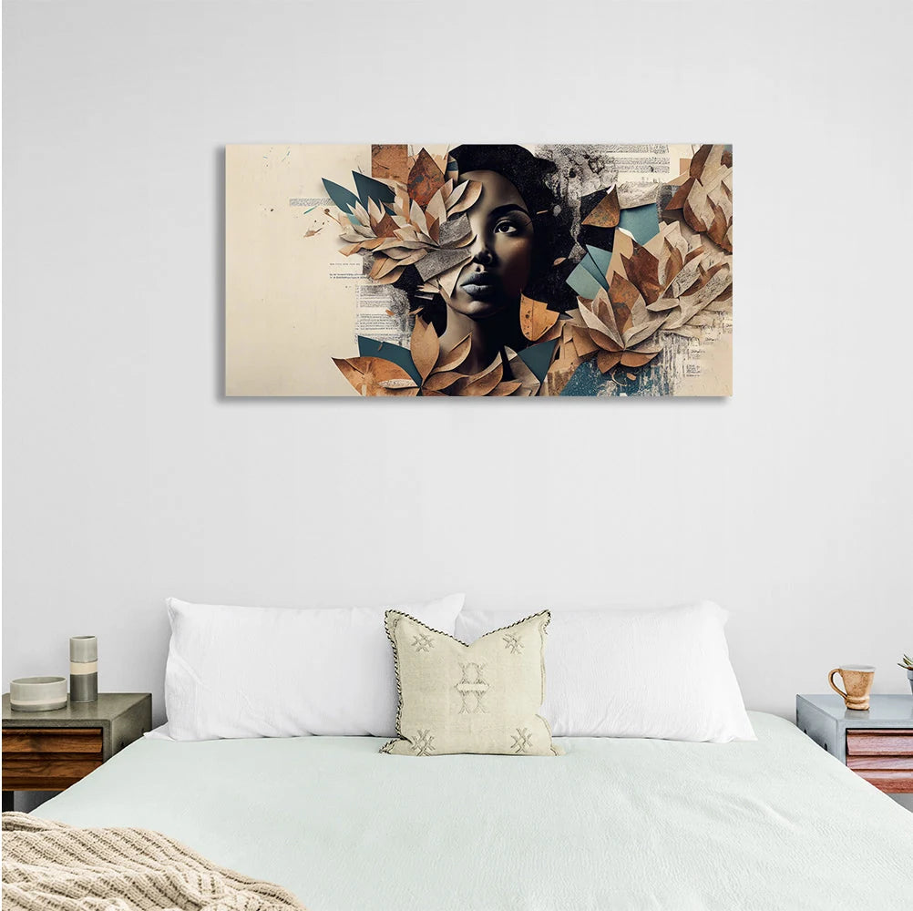 A girl with leaves in the background of a book Canvas Wall Art Print