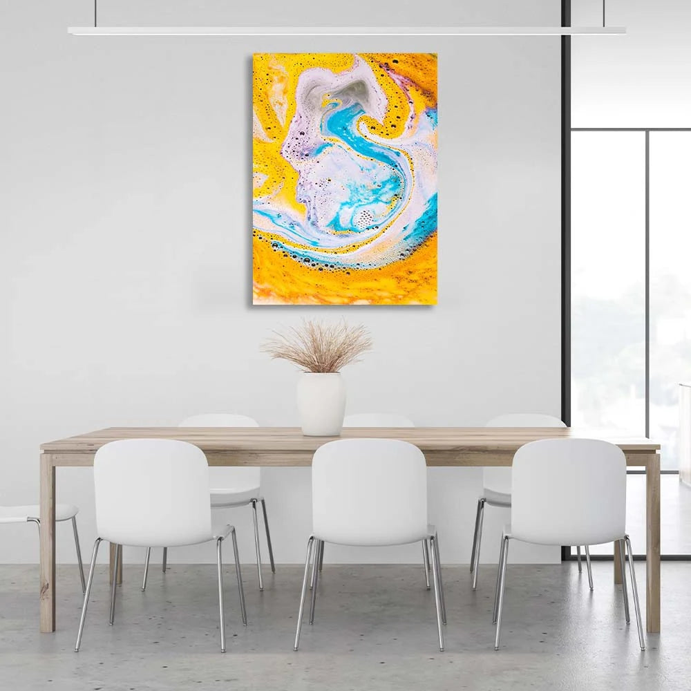 Abstraction Canvas Wall Art Print Yellow-blue paint divorces on water