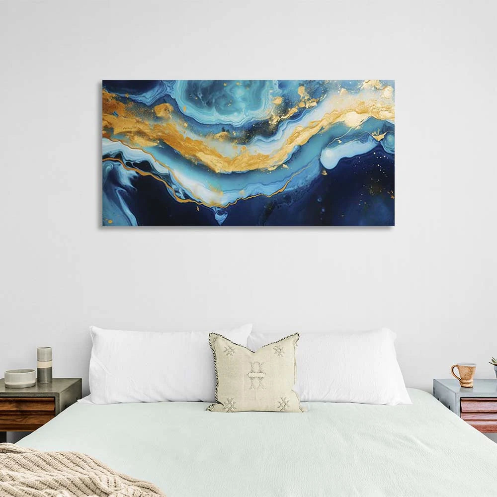 Abstraction Canvas Wall Art Print Blue marble with gold