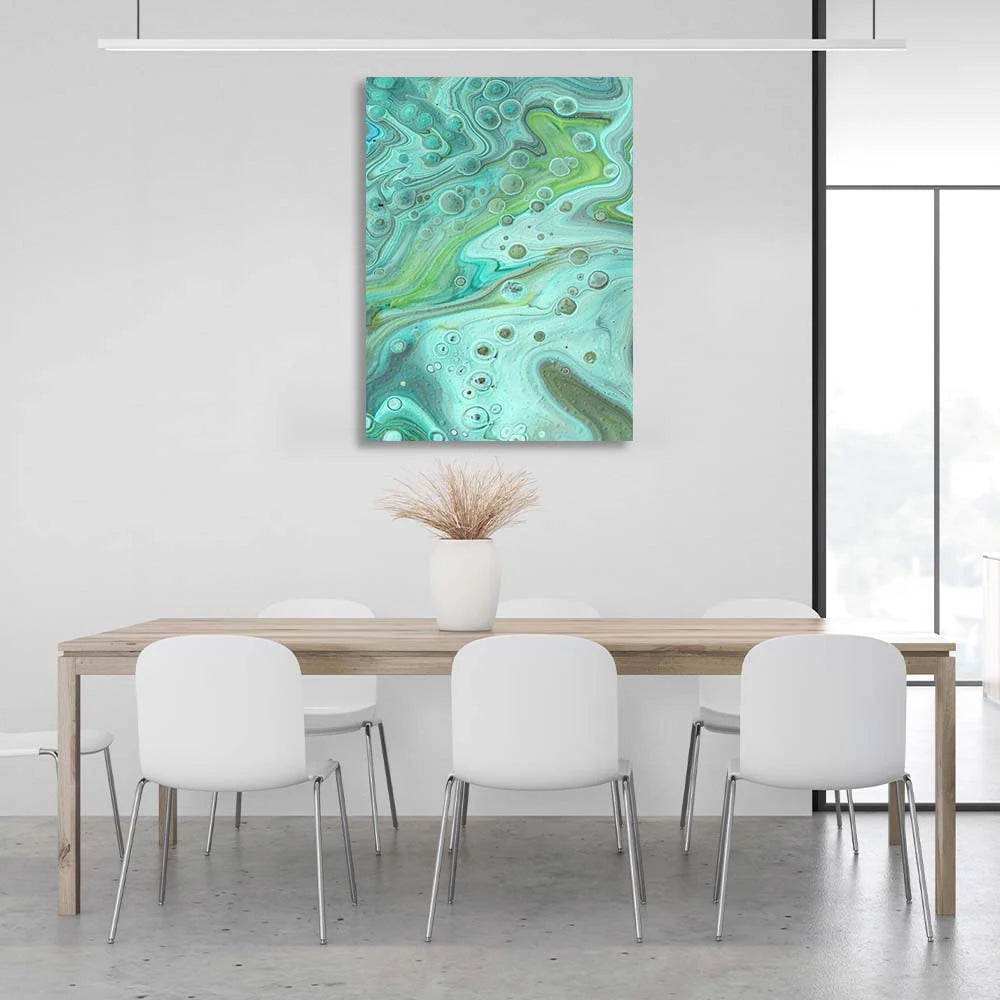 Abstraction Canvas Wall Art Print Diffusions of mint paint on water