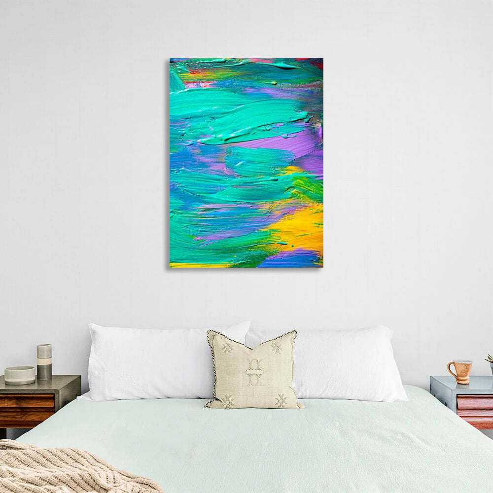 Abstraction in yellow purple and turquoise Abstraction Canvas Wall Art Print