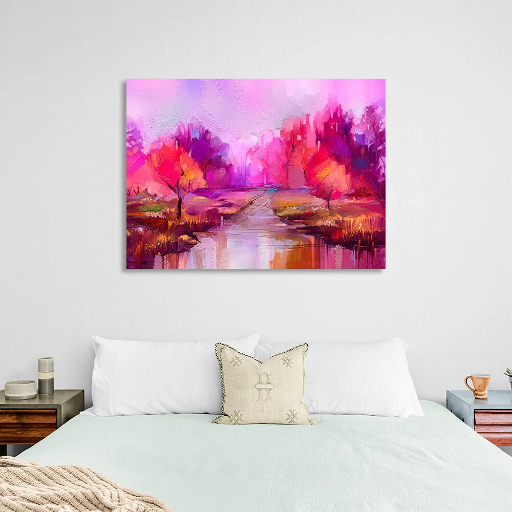 Abstrakter Fluss mit Bäumen, Imitationsgemälde auf Leinwand, Kunstdruck