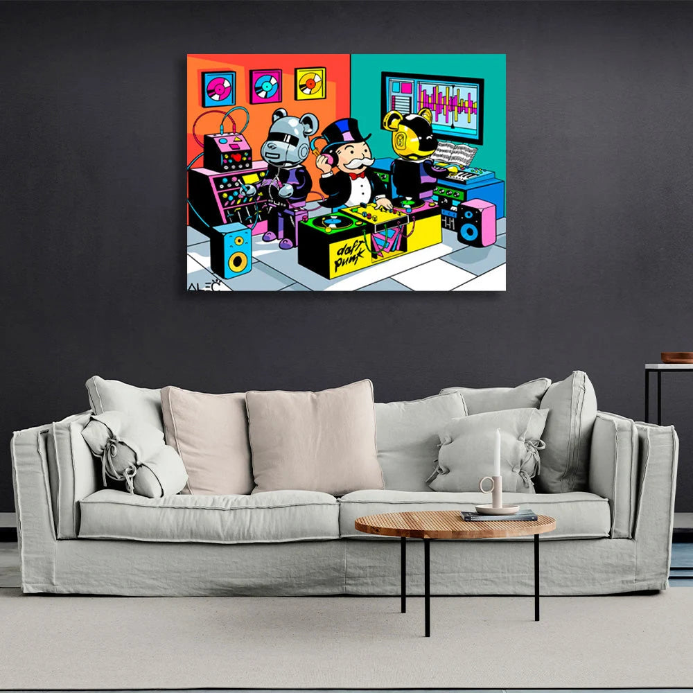 Kunstdruck auf Leinwand mit dem Titel „Alec Monopoly DJ“