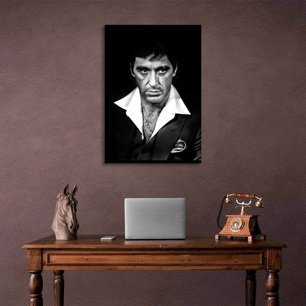 Kunstdruck auf Leinwand mit Al Pacino auf schwarzem Hintergrund