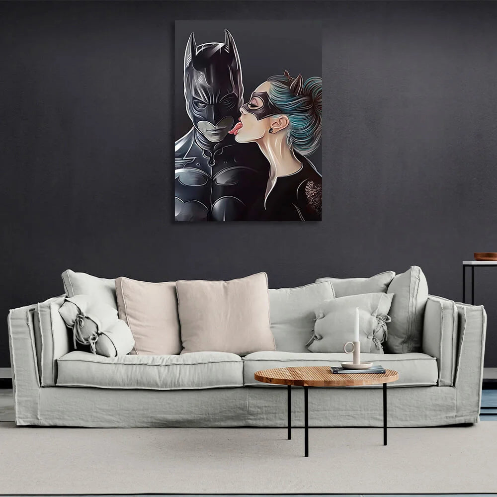 Kunstdruck auf Leinwand mit Batman und Catwoman