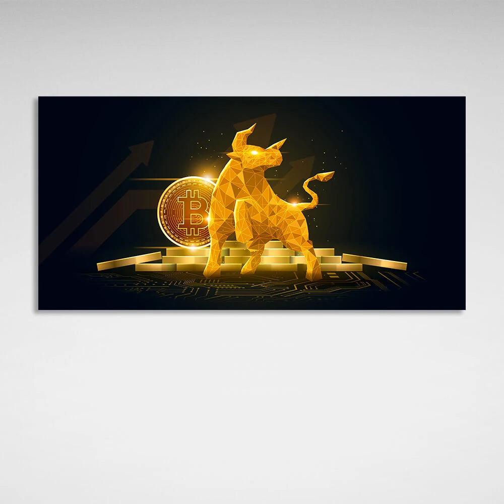 Bitcoin Goldmünze und Goldbarren Inspirierender Leinwand-Kunstdruck